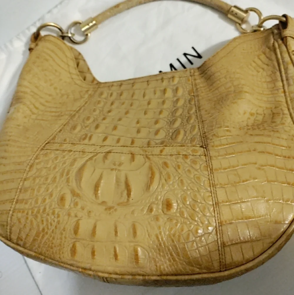 BRAHMIN Carmela Melbourne Hobo Shoulder Bag Croc-Embossed Leather Honey Caramel